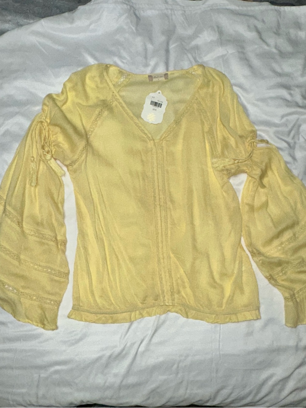 Altar'd State Soft Pastel Yellow V-Neck Bell Sleeve Peasant Blouse